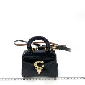 Coach Top Handle Sammy 12 Black Patent Mini Bag with Gold Accents